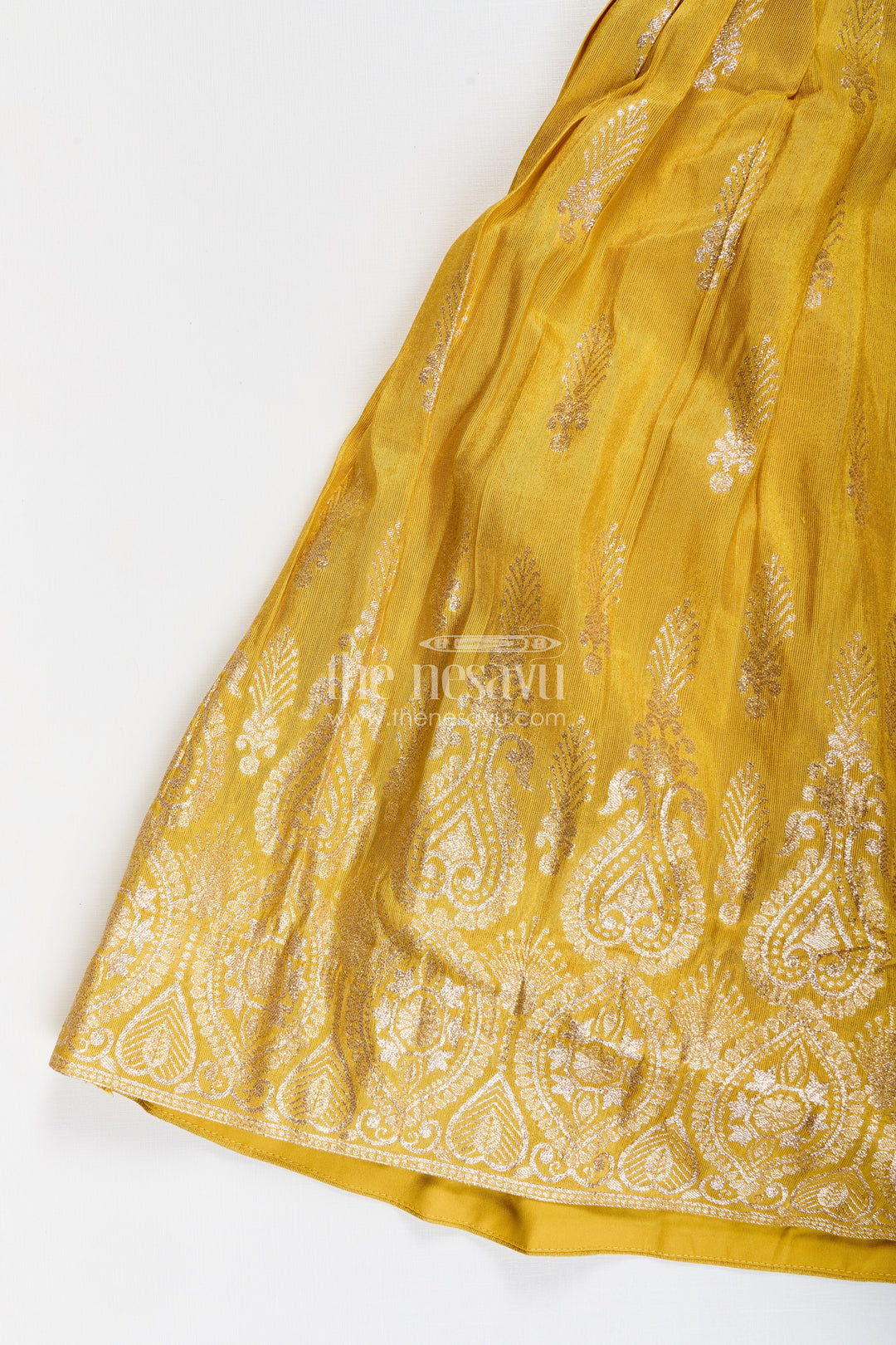 The Nesavu Girls Silk Gown Banarasi silk gown with designer yoke – elegant traditional dress for girls Nesavu Girls Banarasi silk gown embroidered yoke  Nesavu ethnic wear