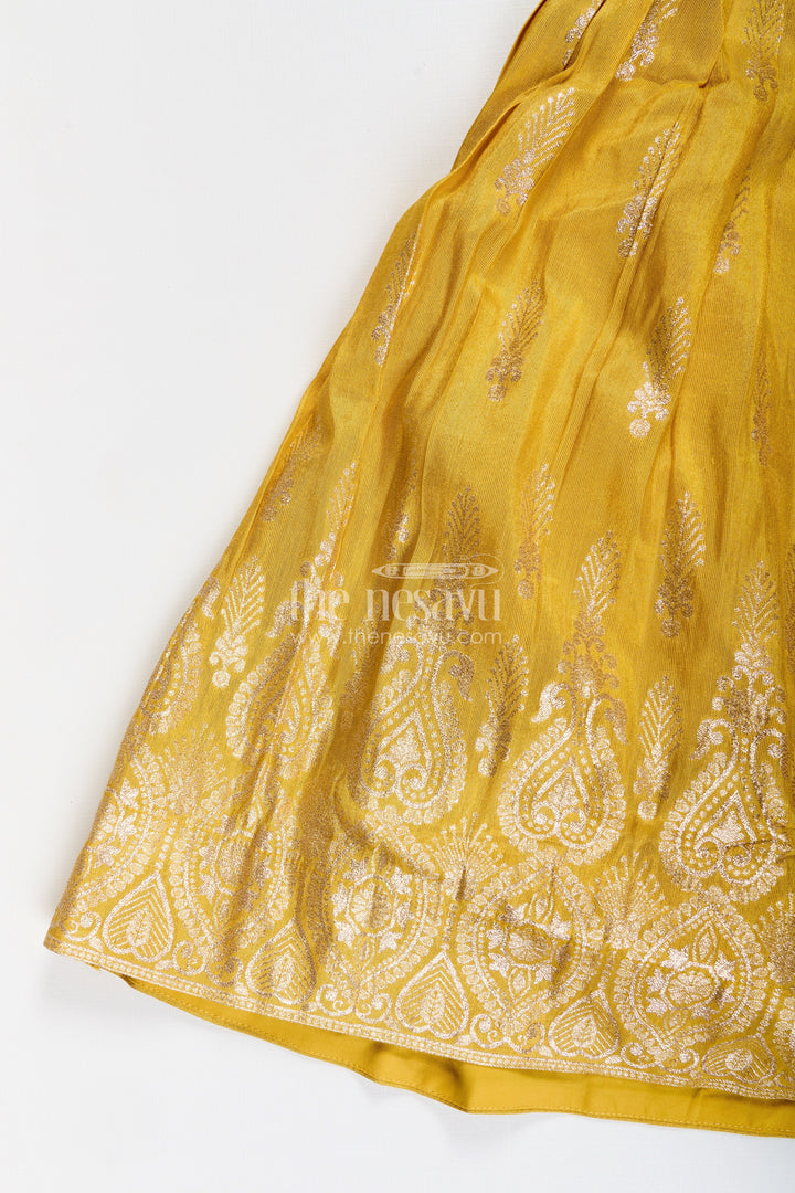 The Nesavu Girls Silk Gown Banarasi silk gown with designer yoke – elegant traditional dress for girls Nesavu Girls Banarasi silk gown embroidered yoke  Nesavu ethnic wear