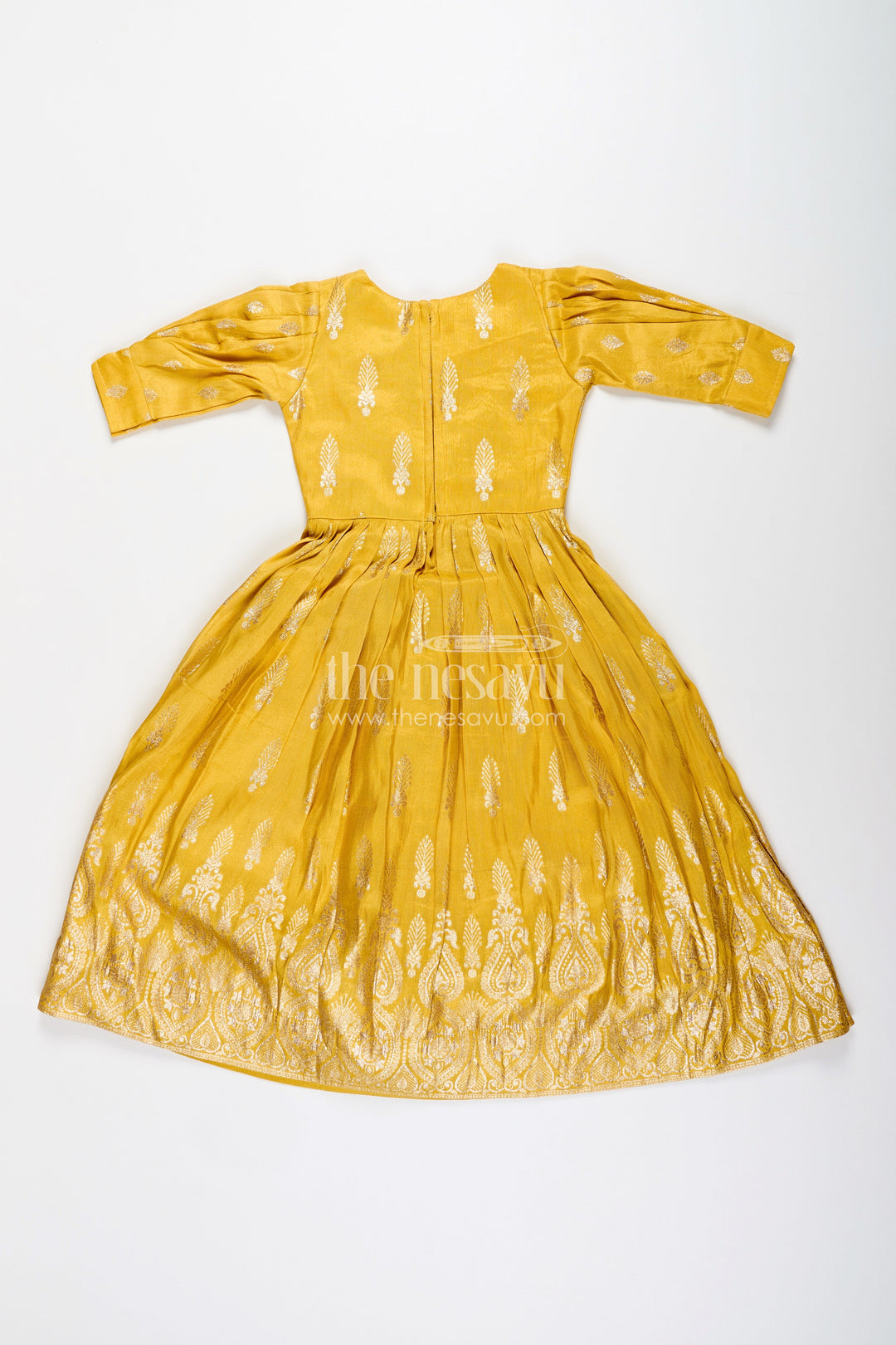 The Nesavu Girls Silk Gown Banarasi silk gown with designer yoke – elegant traditional dress for girls Nesavu Girls Banarasi silk gown embroidered yoke  Nesavu ethnic wear