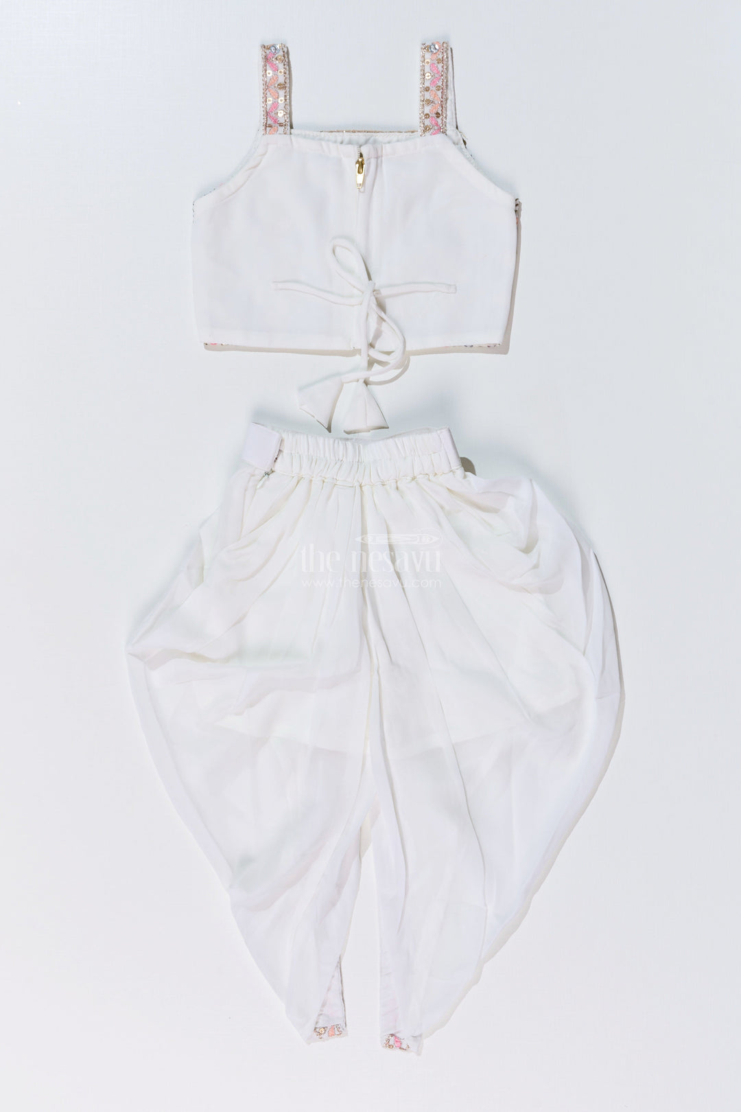 The Nesavu Girls Dothi Sets Beautiful Traditional Dresses for Girls with Embroidered Jacket and Draped Dhoti Skirt Nesavu Beautiful Traditional Dresses Girls Embroidered Jacket Draped Dhoti | The Nesavu