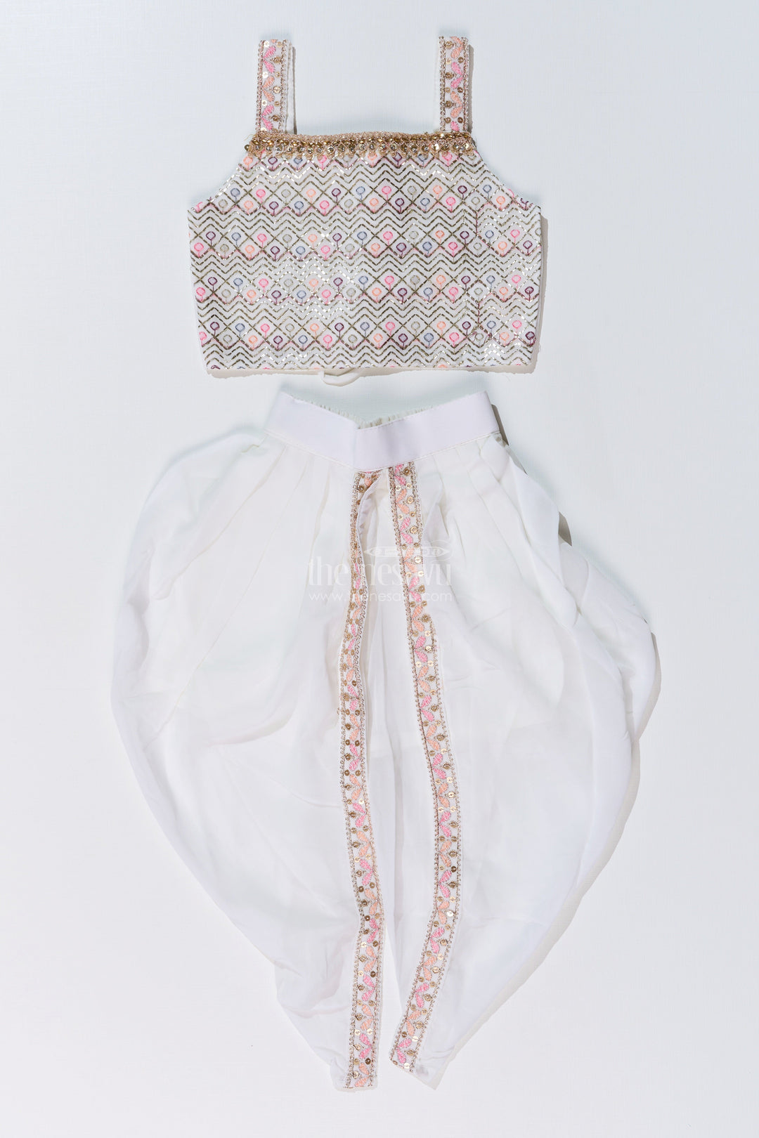 The Nesavu Girls Dothi Sets Beautiful Traditional Dresses for Girls with Embroidered Jacket and Draped Dhoti Skirt Nesavu Beautiful Traditional Dresses Girls Embroidered Jacket Draped Dhoti | The Nesavu