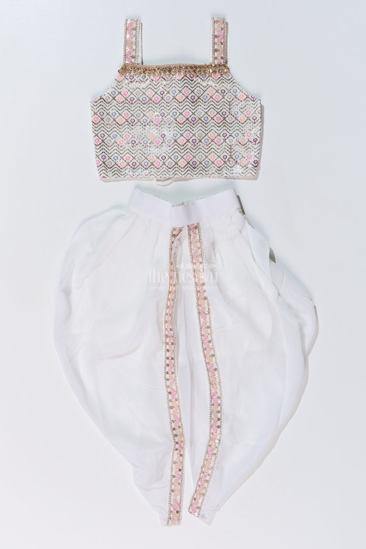 The Nesavu Girls Dothi Sets Beautiful Traditional Dresses for Girls with Embroidered Jacket and Draped Dhoti Skirt Nesavu Beautiful Traditional Dresses Girls Embroidered Jacket Draped Dhoti | The Nesavu