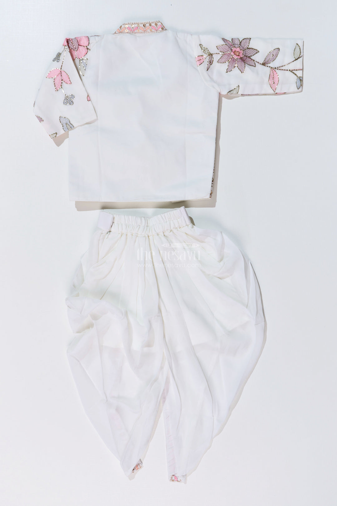 The Nesavu Girls Dothi Sets Beautiful Traditional Dresses for Girls with Embroidered Jacket and Draped Dhoti Skirt Nesavu Beautiful Traditional Dresses Girls Embroidered Jacket Draped Dhoti | The Nesavu