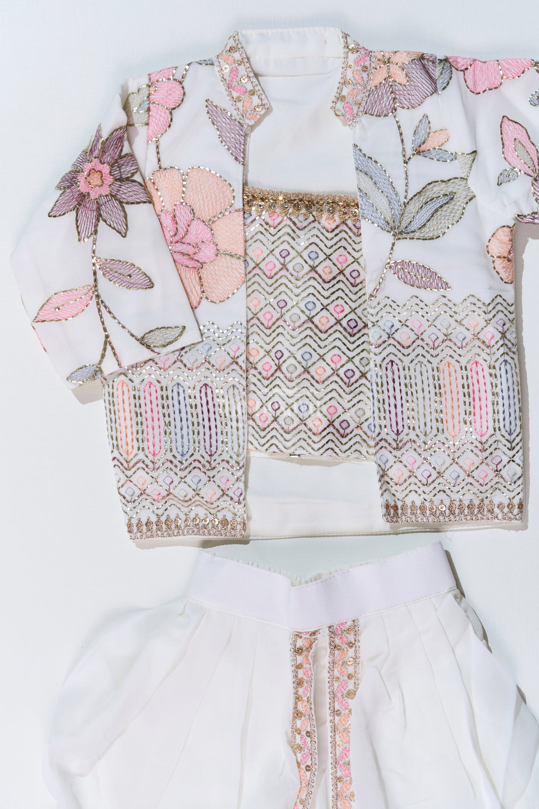 The Nesavu Girls Dothi Sets Beautiful Traditional Dresses for Girls with Embroidered Jacket and Draped Dhoti Skirt Nesavu Beautiful Traditional Dresses Girls Embroidered Jacket Draped Dhoti | The Nesavu