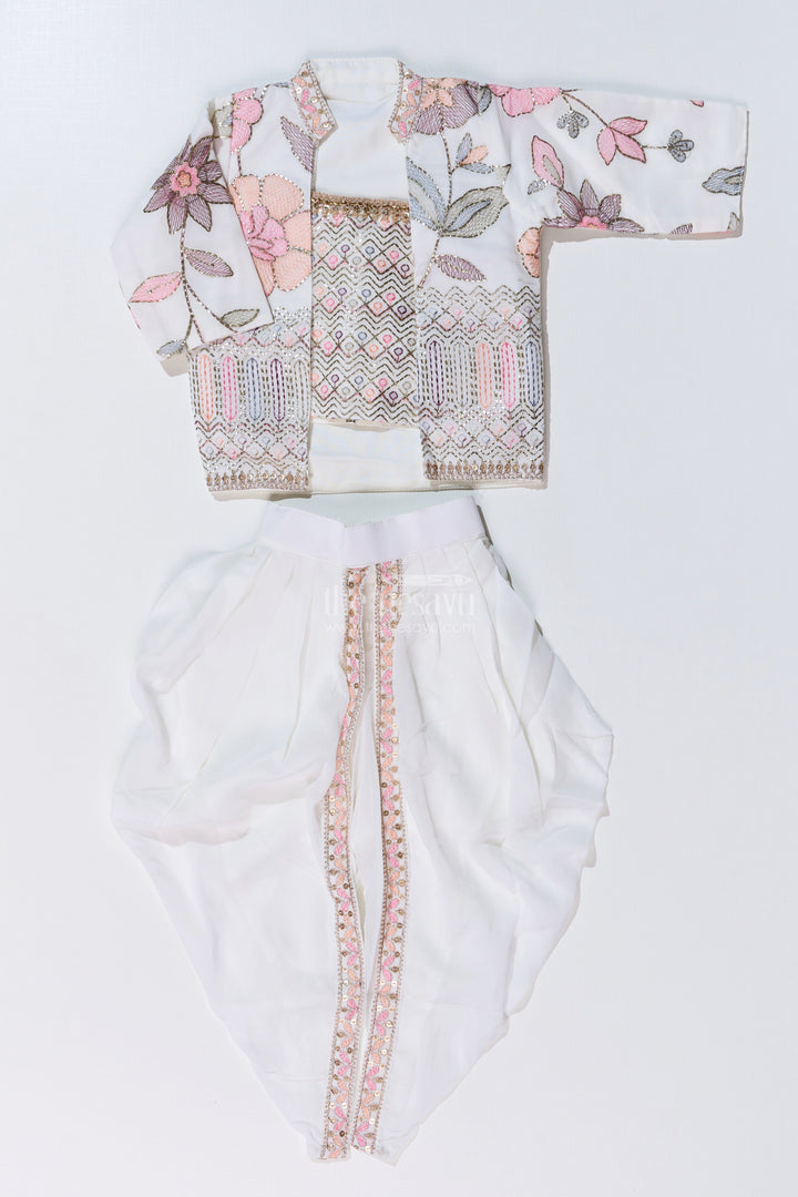 The Nesavu Girls Dothi Sets Beautiful Traditional Dresses for Girls with Embroidered Jacket and Draped Dhoti Skirt Nesavu Beautiful Traditional Dresses Girls Embroidered Jacket Draped Dhoti | The Nesavu