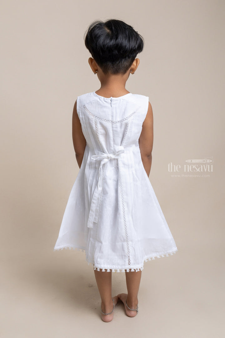 The Nesavu Girls Cotton Frock Beautiful White Floral Designed Sleeveless Cotton Frock for Girls Nesavu Attractive Girls Cotton Frock | Trendy Cotton Frock | The Nesavu