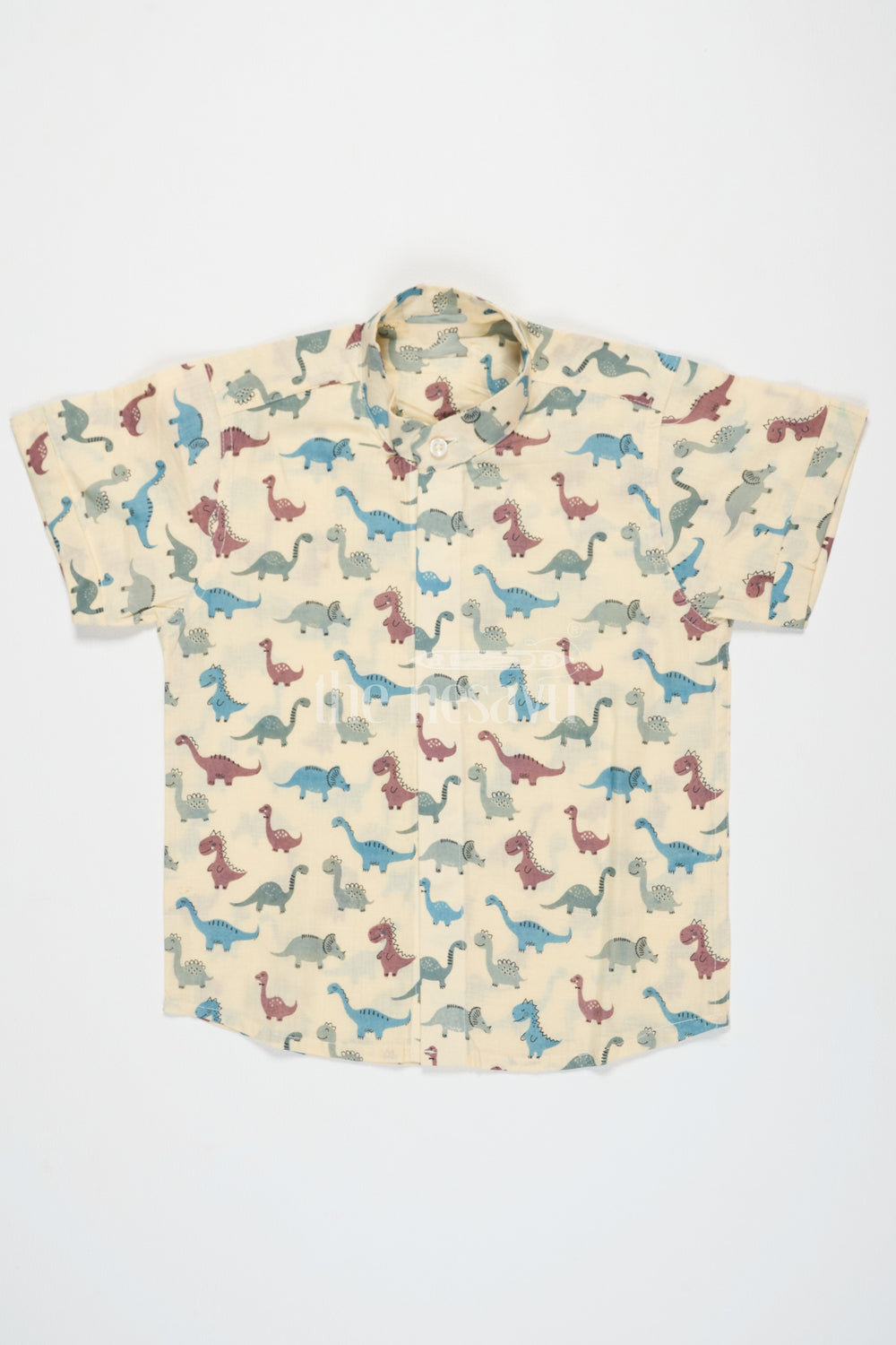 The Nesavu Boys Cotton Shirt Beige Boys Cotton Shirt with Dinosaur Print Half Sleeves Playful and Comfortable Fit Nesavu 16 (1Y) / Beige BS200A-16 Beige Dinosaur Print Boys Cotton Shirt Nesavu Playful Half Sleeves Comfortable Casual Wear