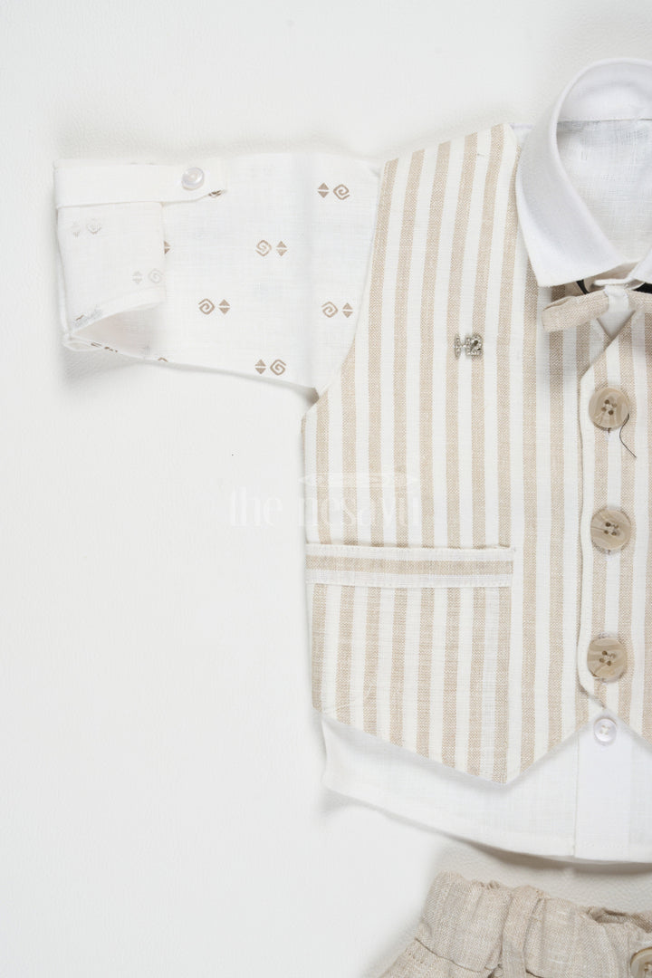 The Nesavu Boys Jacket Sets Beige Cotton Linen Boys 3Piece Set with Bow Tie Nesavu Beige Cotton Linen Boys 3-Piece Set with Bow Tie - Nesavu