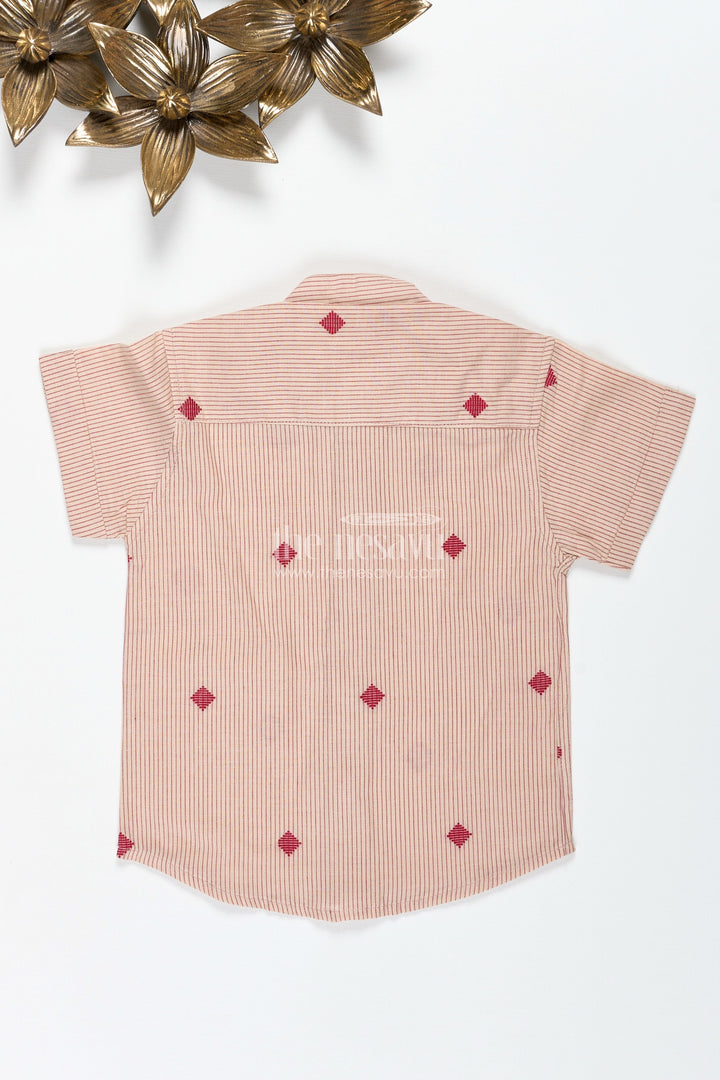 The Nesavu Boys Cotton Shirt Beige Cotton Striped Shirt for Boys with Mandarin Collar Casual Ethnic Wear Nesavu Nesavu Boys Beige Cotton Shirt Stripes Mandarin Collar Ethnic Casual Wear Kids