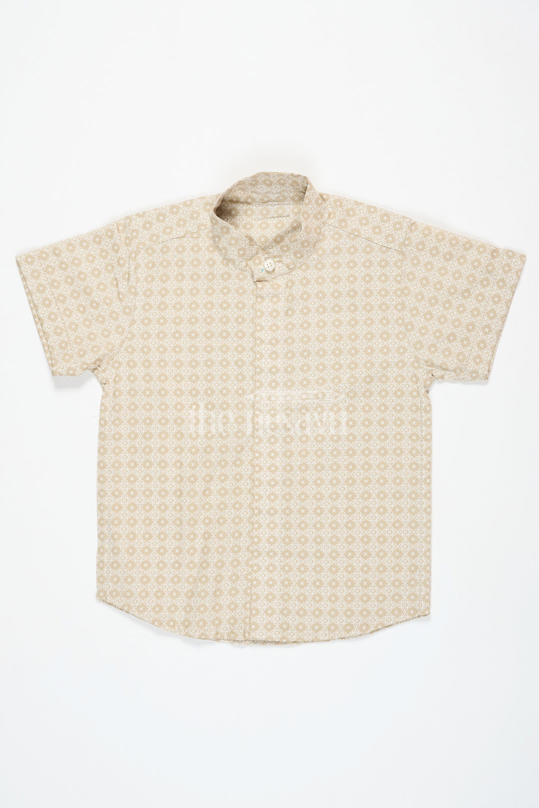 The Nesavu Boys Cotton Shirt Beige Festive Cotton Shirt for Boys with Geometric Print Half Sleeves Comfortable Fit Nesavu 16 (1Y) / Beige BS195A-16 Beige Festive Boys Cotton Shirt Nesavu Geometric Print Half Sleeves Comfortable Wear Celebrations