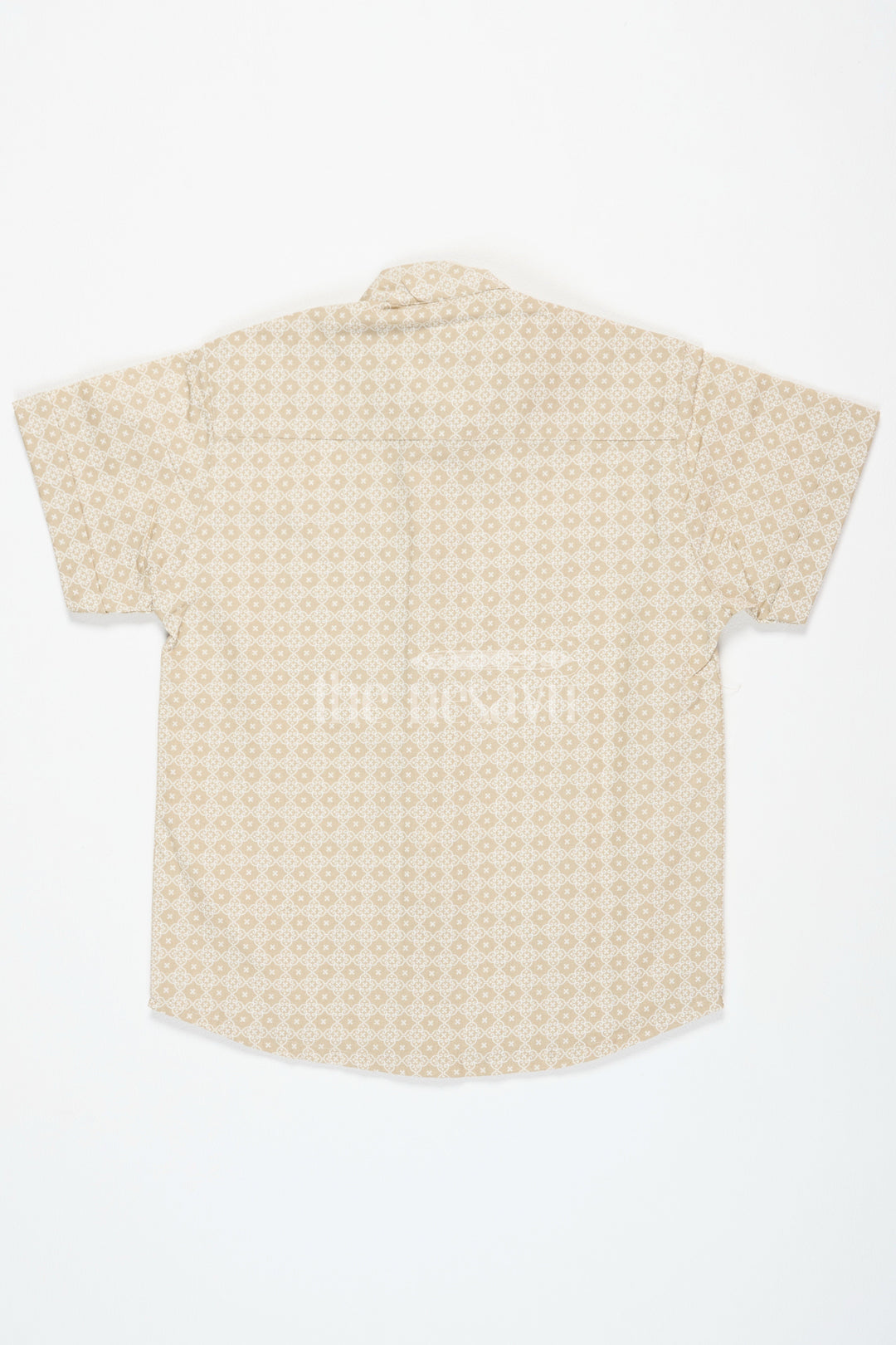 The Nesavu Boys Cotton Shirt Beige Festive Cotton Shirt for Boys with Geometric Print Half Sleeves Comfortable Fit Nesavu Beige Festive Boys Cotton Shirt Nesavu Geometric Print Half Sleeves Comfortable Wear Celebrations