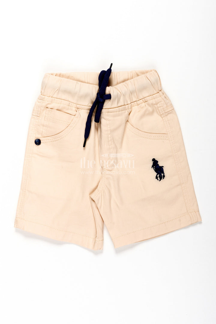 The Nesavu Boys Shorts Beige Shorts for Boys in Soft Cotton with Drawstring Waist and Side Pockets for Everyday Comfort Nesavu Beige Shorts Boys Cotton Drawstring Waist Side Pockets Summer Comfort | The Nesavu