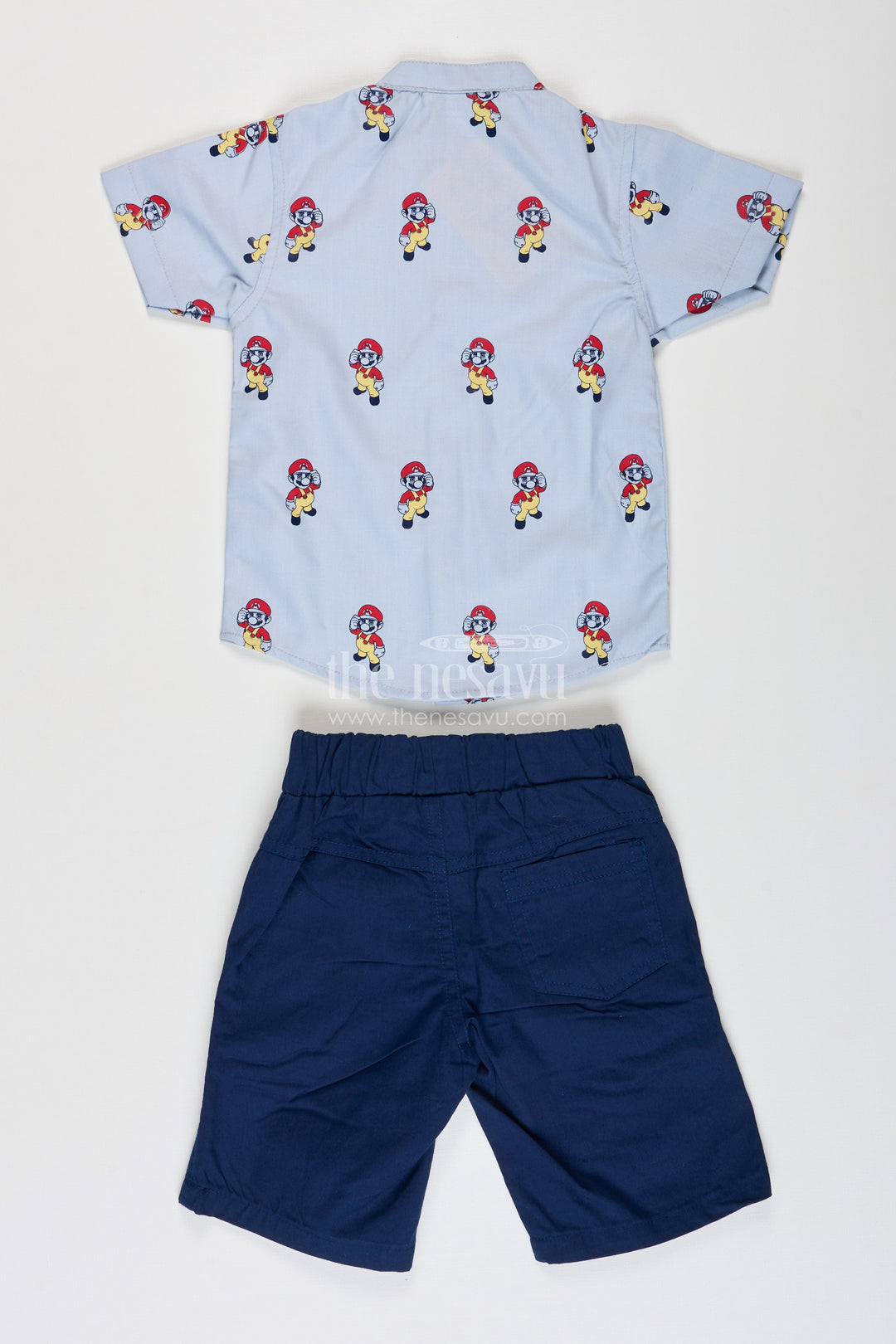The Nesavu Boys Casual Set Best Casual Attire for Boys with Cartoon Printed Shirt and Navy Cotton Shorts Nesavu Best Casual Attire Boys Cartoon Shirt Navy Shorts Soft Cotton | The Nesavu