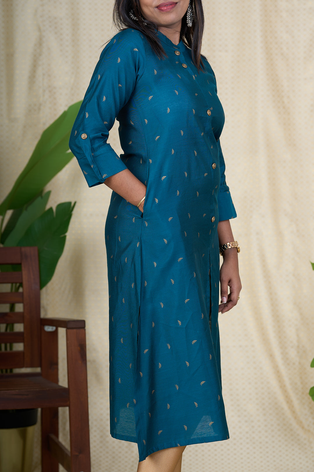 The Nesavu Womens A-Line Kurthas Best Kurta for Ladies - Teal Green Viscose Silk Kurta with Chinese Collar Nesavu