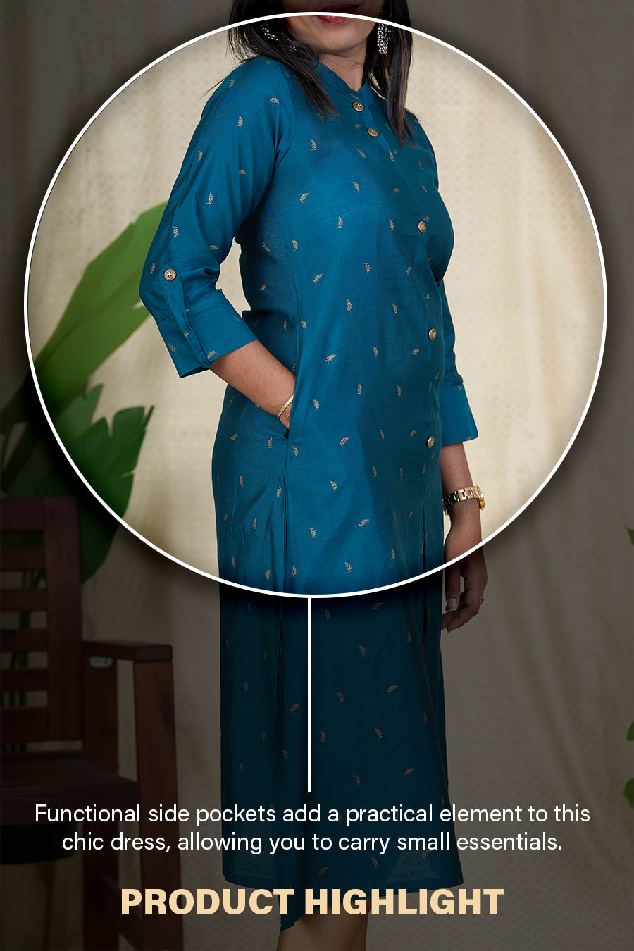 The Nesavu Womens A-Line Kurthas Best Kurta for Ladies - Teal Green Viscose Silk Kurta with Chinese Collar Nesavu