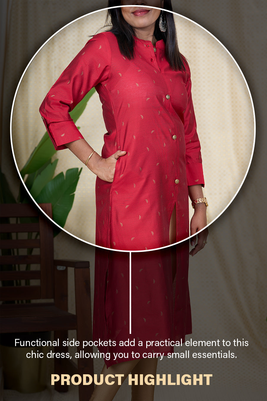 The Nesavu Womens A-Line Kurthas Best Kurta for Womenred Viscose Silk Kurta with Chinese Collar Nesavu Best Kurta for Women - Red Viscose Silk Kurta with Chinese Collar | The Nesavu