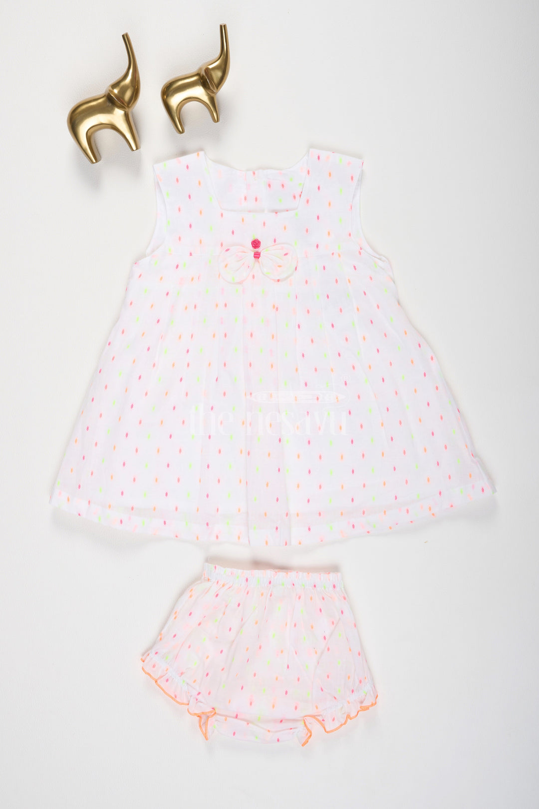 The Nesavu Baby Casual Sets BFJ606A Cute Cream Cotton Baby Frock with Neon Multicolor Buttis and Matching Bloomers Nesavu 10 (NB) / Cream BFJ606A-10 Cute Cream Cotton Baby Frock with Neon Multicolor Buttis and Matching Bloomers Nesavu