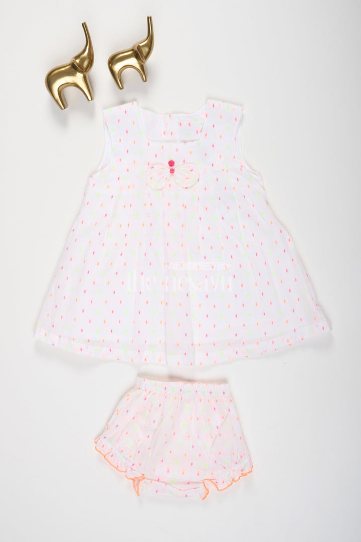 The Nesavu Baby Casual Sets BFJ606A Cute Cream Cotton Baby Frock with Neon Multicolor Buttis and Matching Bloomers Nesavu 10 (NB) / Cream BFJ606A-10 Cute Cream Cotton Baby Frock with Neon Multicolor Buttis and Matching Bloomers Nesavu