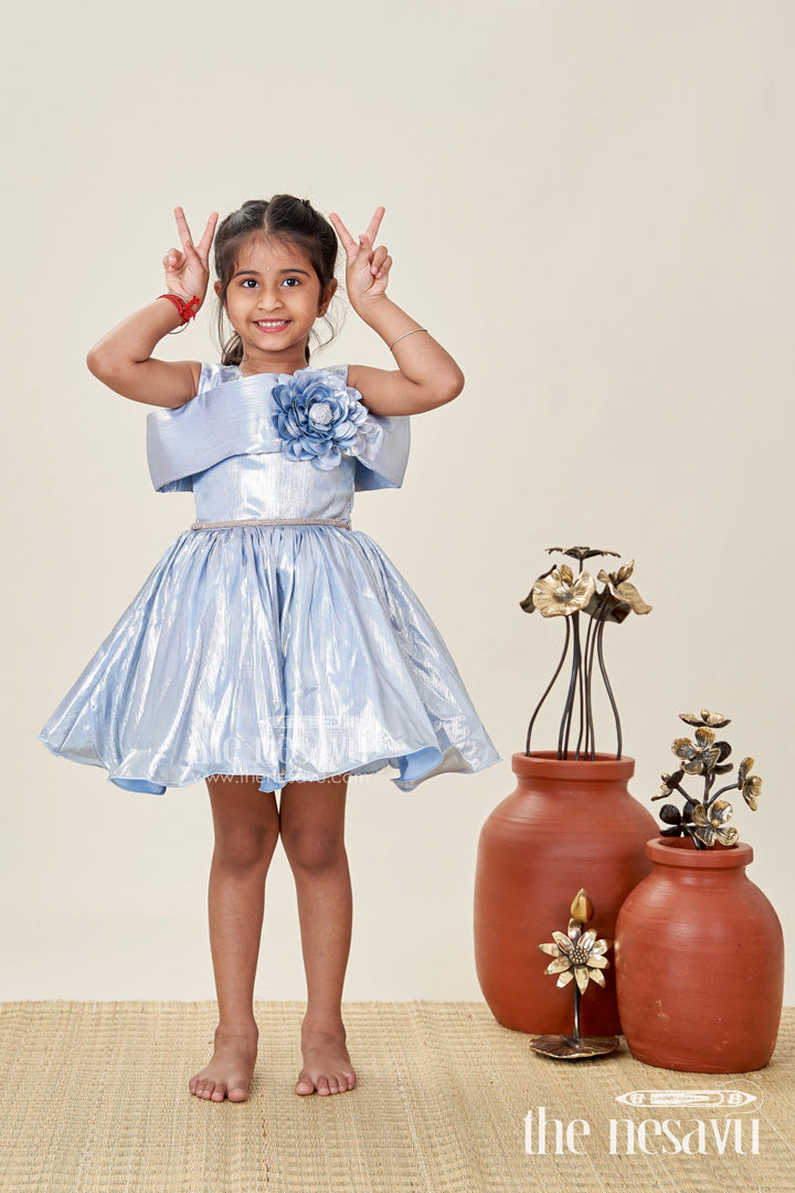 The Nesavu Girls Fancy Party Frock Birthday Frock for Girls with Shimmer Finish and Floral Detailing Nesavu 16 (1Y) / Blue PF235B-16 Nesavu girls glaze organza birthday frock floral bow shimmer finish parties