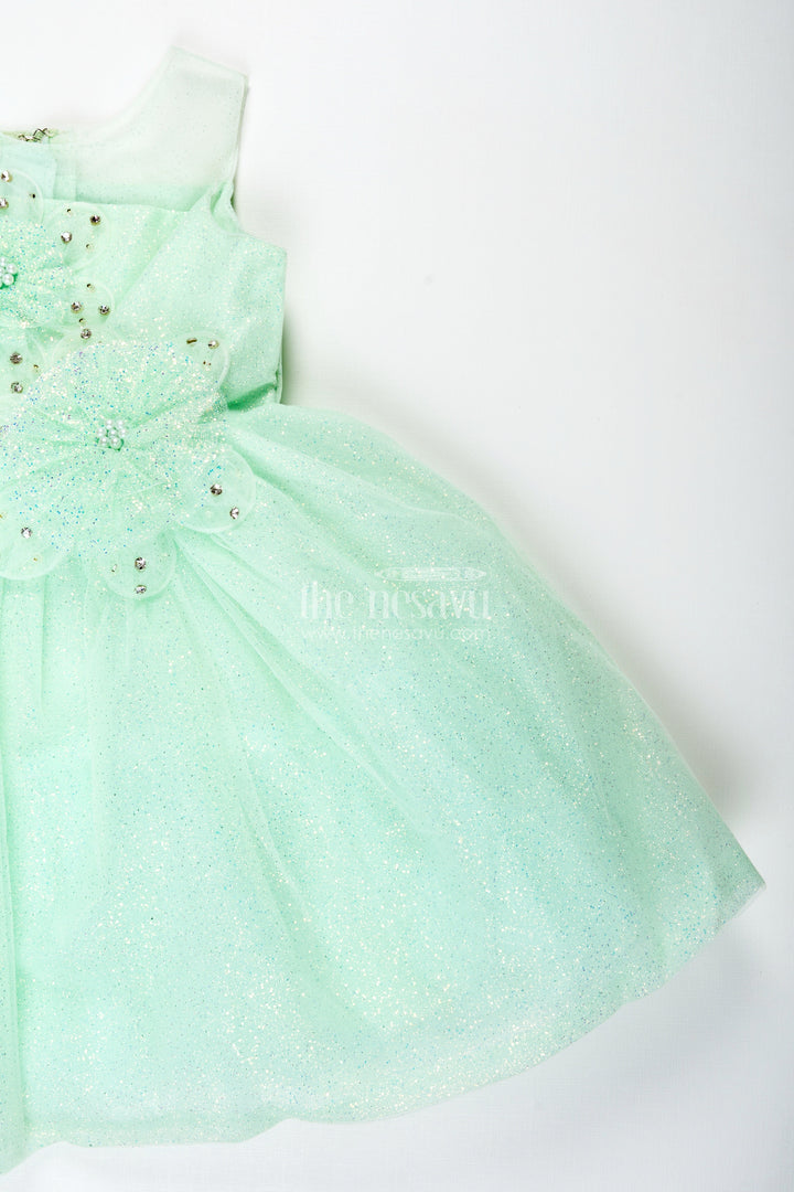 The Nesavu Girls Fancy Party Frock Birthday Party Frock for Girls 3D Floral Appliqué Style Nesavu Nesavu Light Green Girls Birthday Party Frock Floral Appliqu Glitter Tulle Skirt