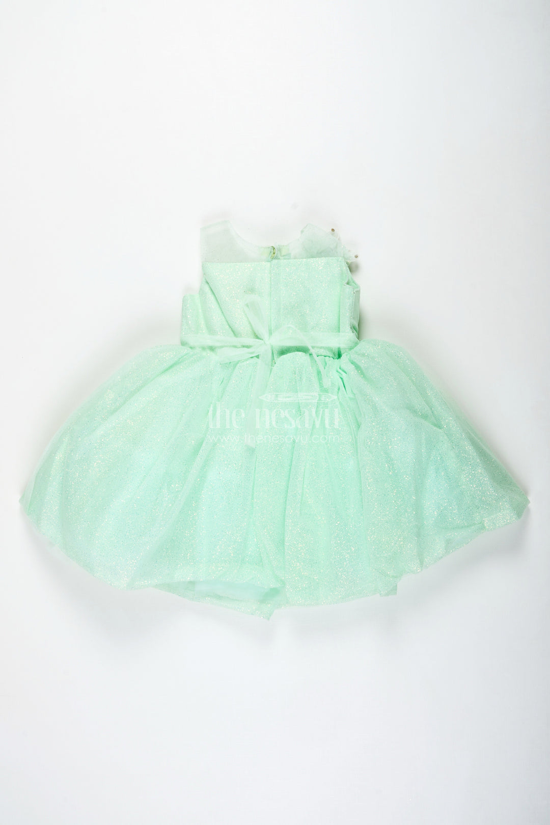 The Nesavu Girls Fancy Party Frock Birthday Party Frock for Girls 3D Floral Appliqué Style Nesavu Nesavu Light Green Girls Birthday Party Frock Floral Appliqu Glitter Tulle Skirt