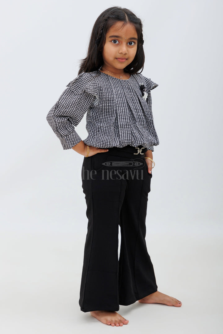 The Nesavu Girls Sharara / Plazo Set Black and Grey Checked IndoWestern Sharara Set for Girls Nesavu Black and Grey Checked Indo-Western Sharara Set for Girls - Nesavu