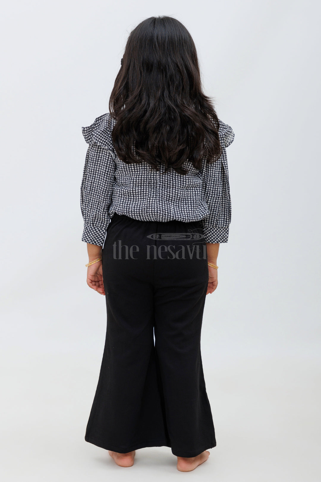 The Nesavu Girls Sharara / Plazo Set Black and Grey Checked IndoWestern Sharara Set for Girls Nesavu Black and Grey Checked Indo-Western Sharara Set for Girls - Nesavu