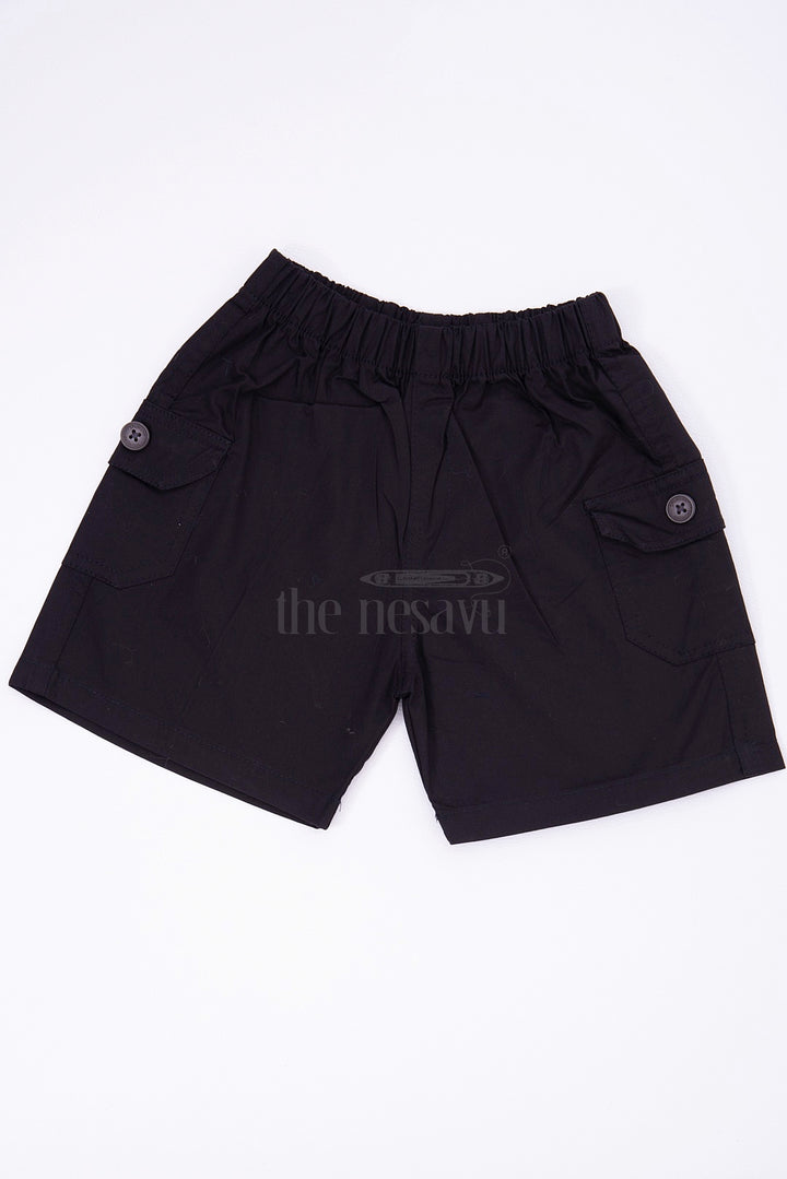 The Nesavu Boys Shorts Black Boys Cotton Bermuda Shorts with Elastic Waist Nesavu 16 (1Y) / Black BWS010E-16 The Nesavu Black Boys Cotton Bermuda Shorts - Elastic Waist & Durable Cotton