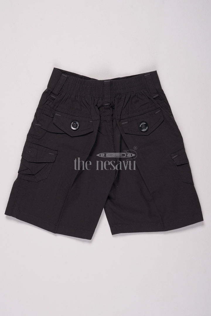 The Nesavu Boys Shorts Black Boys Cotton Cargo Shorts with Elastic Waist Nesavu The Nesavu Black Boys Cotton Cargo Shorts - Elastic Waist Comfort