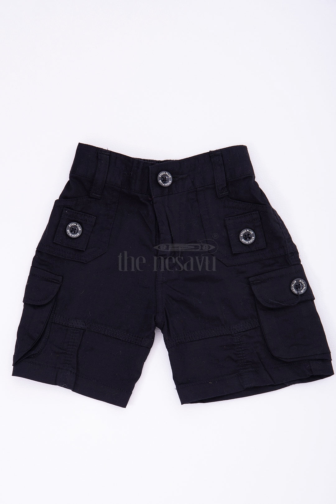 The Nesavu Boys Shorts Black Cotton Boys Dress Shorts Nesavu 16 (1Y) / Black BWS004C-16 Black Cotton Boys Dress Shorts with Elastic Waist