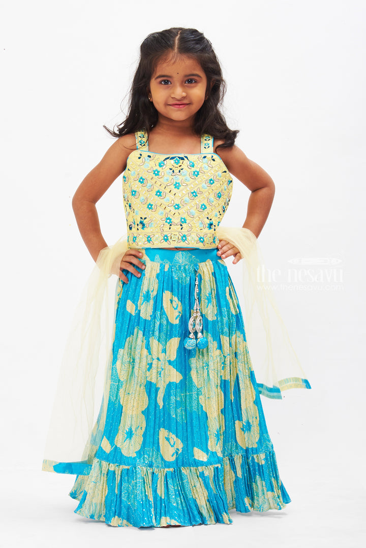 The Nesavu Girls Lehenga Choli Blooming Blue Lehenga Choli Ensemble - Girls Traditional Festive Wear Nesavu 16 (1Y) / Blue GL417A-16 Girls Blue Floral Lehenga Choli | Sequined Festive Ensemble for Special Occasions | The Nesavu