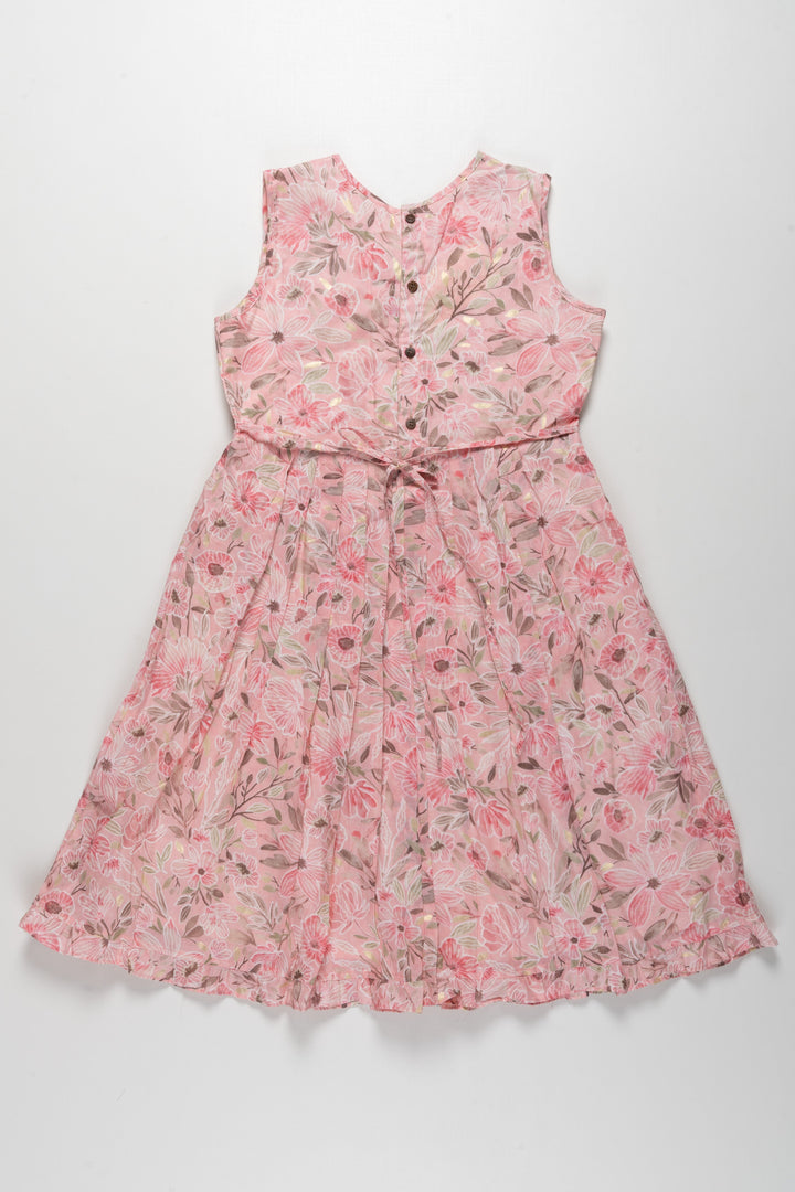 The Nesavu Girls Cotton Frock Blossom Pink Floral Frock with Lace Detailing for Girls Nesavu Girls Pink LaceTrim Floral Frock | Charming Springtime Dress | The Nesavu