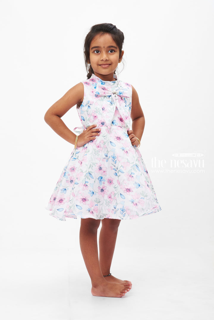 The Nesavu Girls Fancy Frock Blossom Whisper Casual Frock: Cream Floral Print Dress for Girls Nesavu 16 (1Y) / Orange GFC1187B-16 Girls Cream Floral Casual Dress | Sleeveless Playdate Frock | Comfortable Everyday Wear | The Nesavu