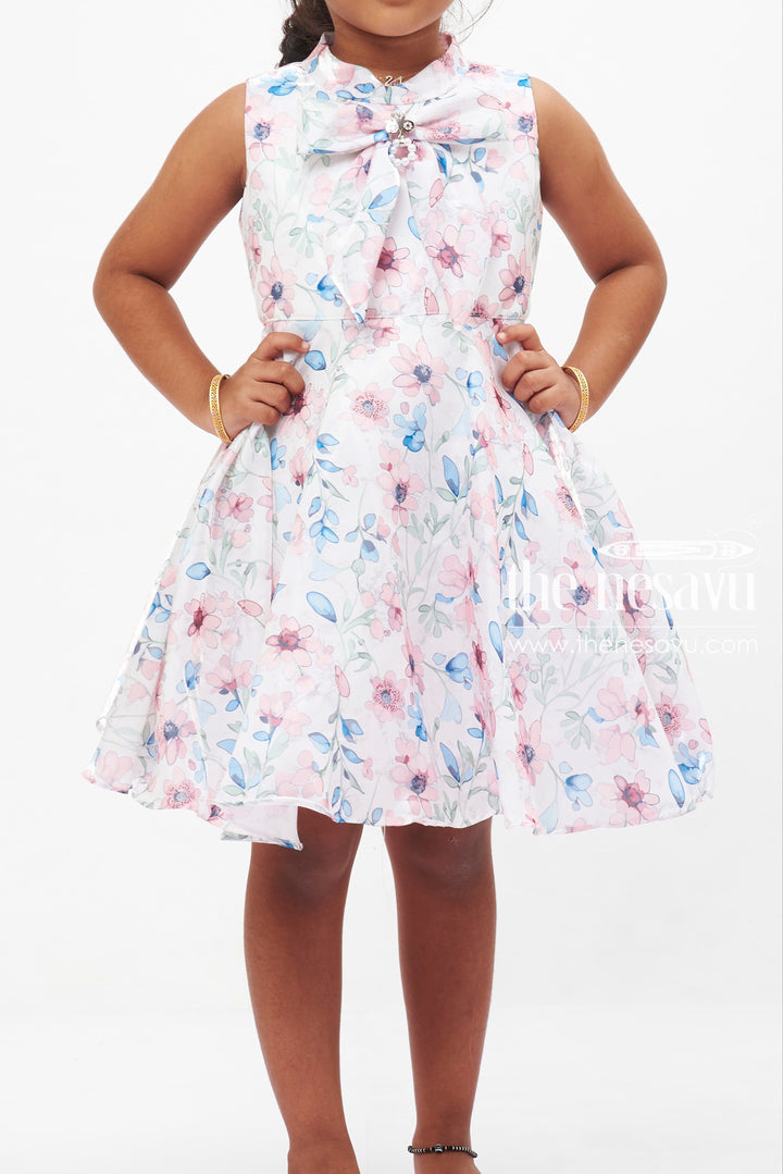 The Nesavu Girls Fancy Frock Blossom Whisper Casual Frock: Cream Floral Print Dress for Girls Nesavu Girls Cream Floral Casual Dress | Sleeveless Playdate Frock | Comfortable Everyday Wear | The Nesavu