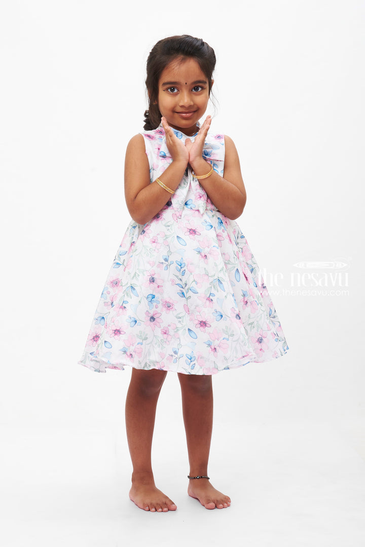 The Nesavu Girls Fancy Frock Blossom Whisper Casual Frock: Cream Floral Print Dress for Girls Nesavu Girls Cream Floral Casual Dress | Sleeveless Playdate Frock | Comfortable Everyday Wear | The Nesavu