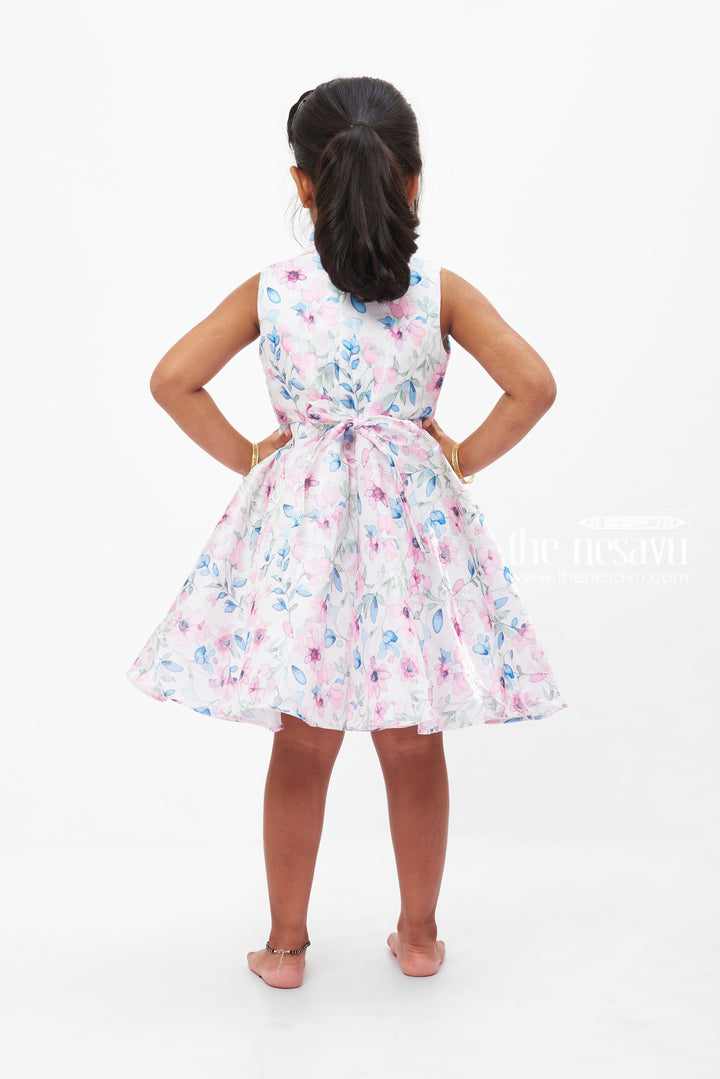 The Nesavu Girls Fancy Frock Blossom Whisper Casual Frock: Cream Floral Print Dress for Girls Nesavu Girls Cream Floral Casual Dress | Sleeveless Playdate Frock | Comfortable Everyday Wear | The Nesavu