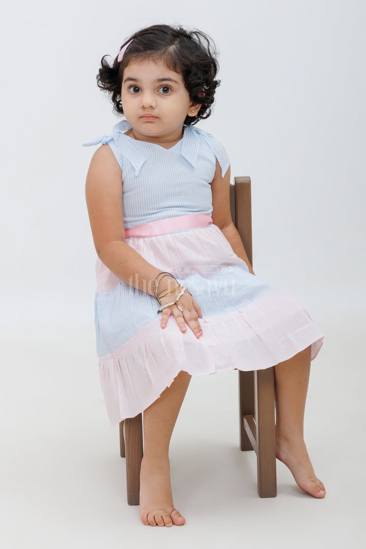 The Nesavu Baby Cotton Frocks Blue and Pink Tiered Sleeveless Cotton Frock Nesavu Blue and Pink Tiered Sleeveless Cotton Frock - Nesavu