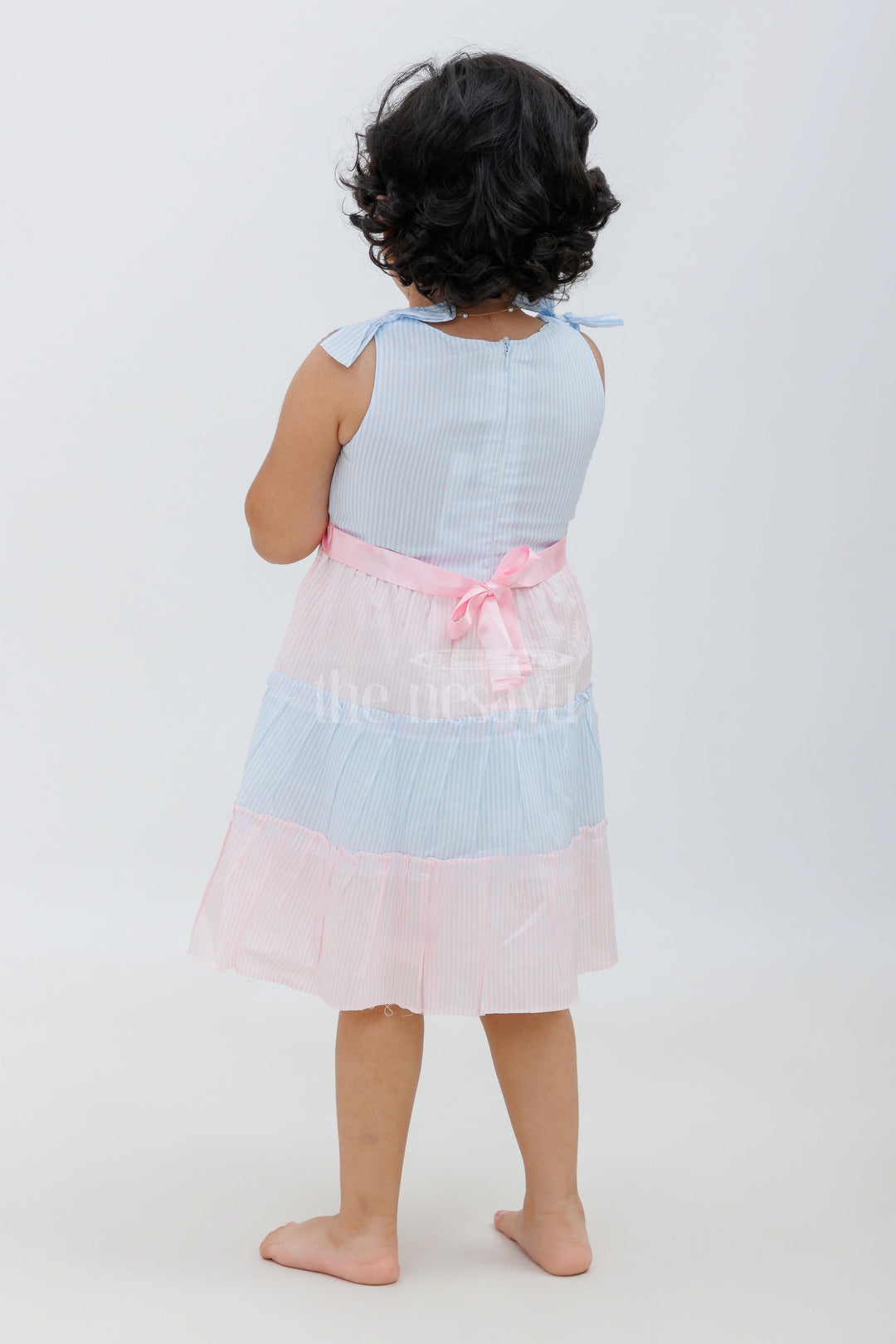 The Nesavu Baby Cotton Frocks Blue and Pink Tiered Sleeveless Cotton Frock Nesavu Blue and Pink Tiered Sleeveless Cotton Frock - Nesavu