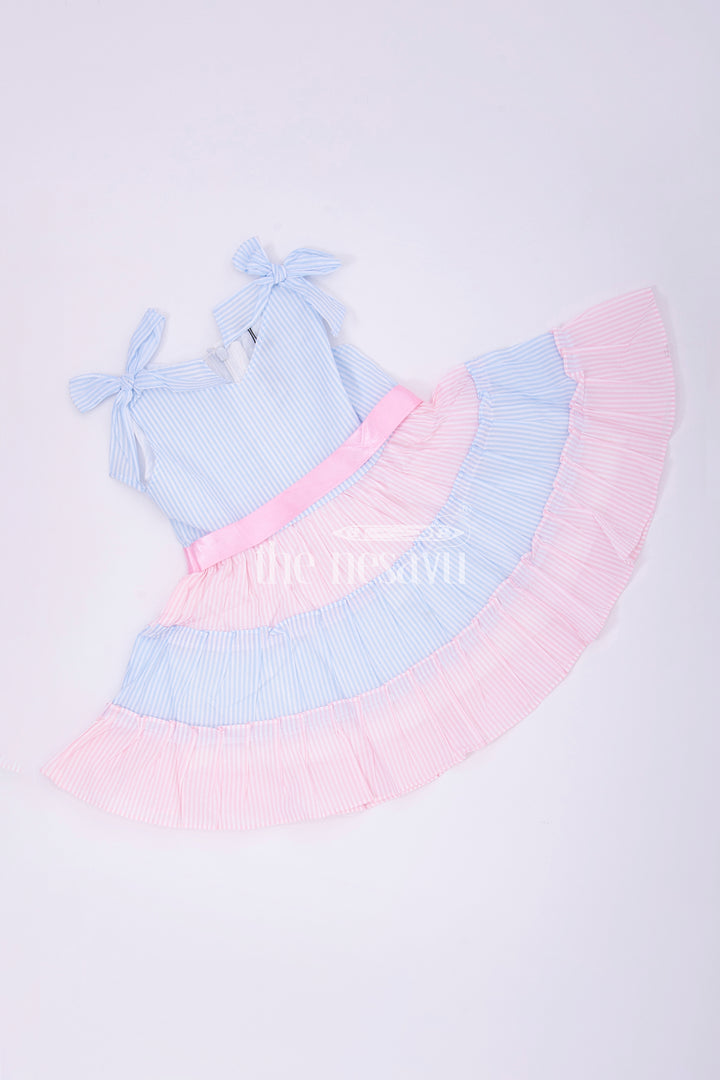 The Nesavu Baby Cotton Frocks Blue and Pink Tiered Sleeveless Cotton Frock Nesavu Blue and Pink Tiered Sleeveless Cotton Frock - Nesavu