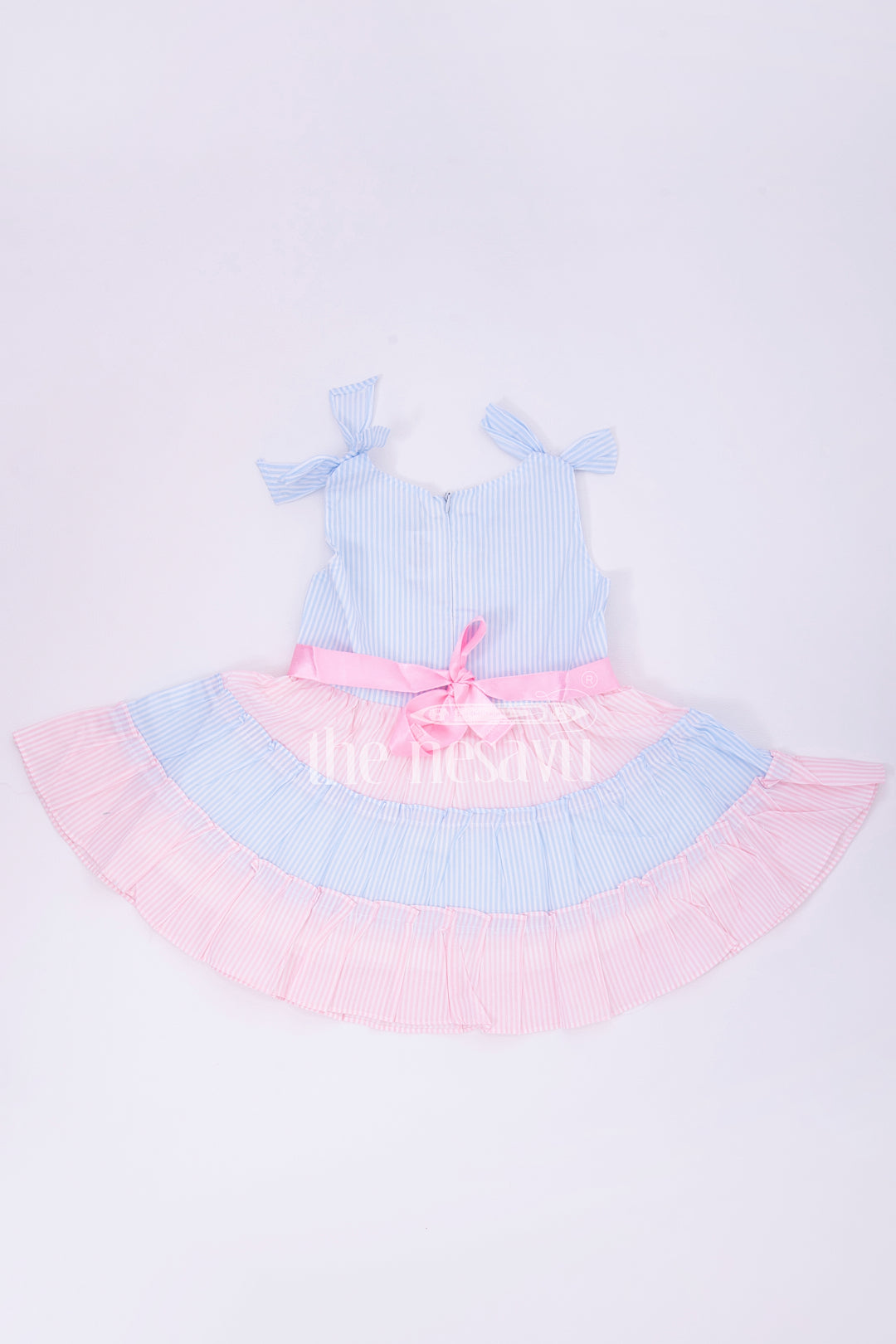 The Nesavu Baby Cotton Frocks Blue and Pink Tiered Sleeveless Cotton Frock Nesavu Blue and Pink Tiered Sleeveless Cotton Frock - Nesavu