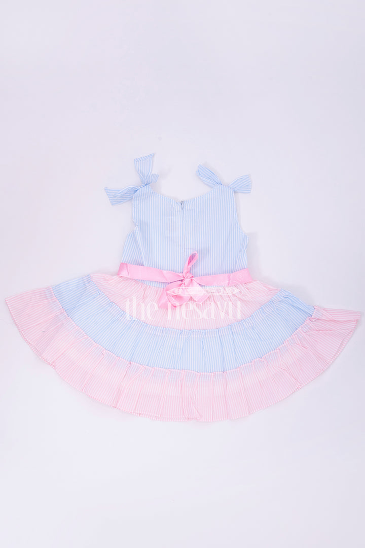 The Nesavu Baby Cotton Frocks Blue and Pink Tiered Sleeveless Cotton Frock Nesavu Blue and Pink Tiered Sleeveless Cotton Frock - Nesavu