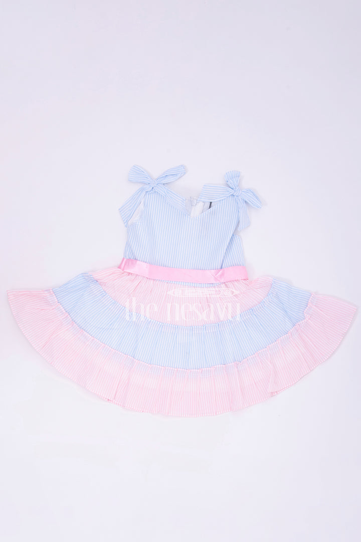 The Nesavu Baby Cotton Frocks Blue and Pink Tiered Sleeveless Cotton Frock Nesavu Blue and Pink Tiered Sleeveless Cotton Frock - Nesavu