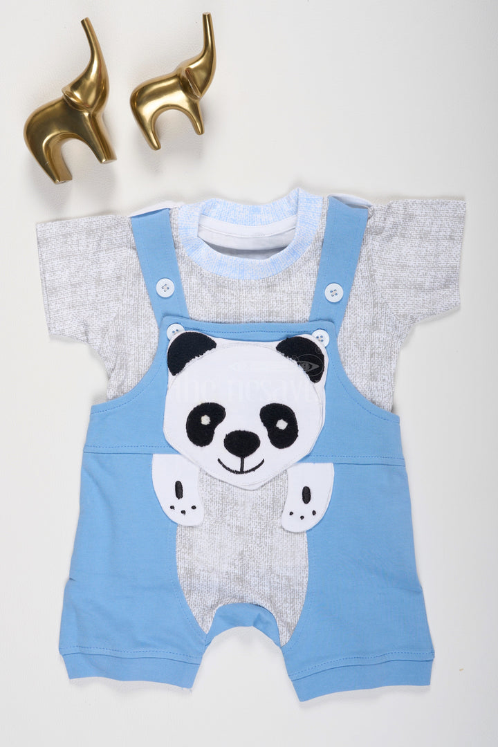 The Nesavu Baby Dungarees Blue Baby Dungarees with Panda Face and Heathered T-Shirt for Baby Nesavu 12 (3M) / Blue BCS143B-12 Blue Baby Dungarees Panda Face Soft Gray T-Shirt Nesavu Baby Fun Comfortable Outfit