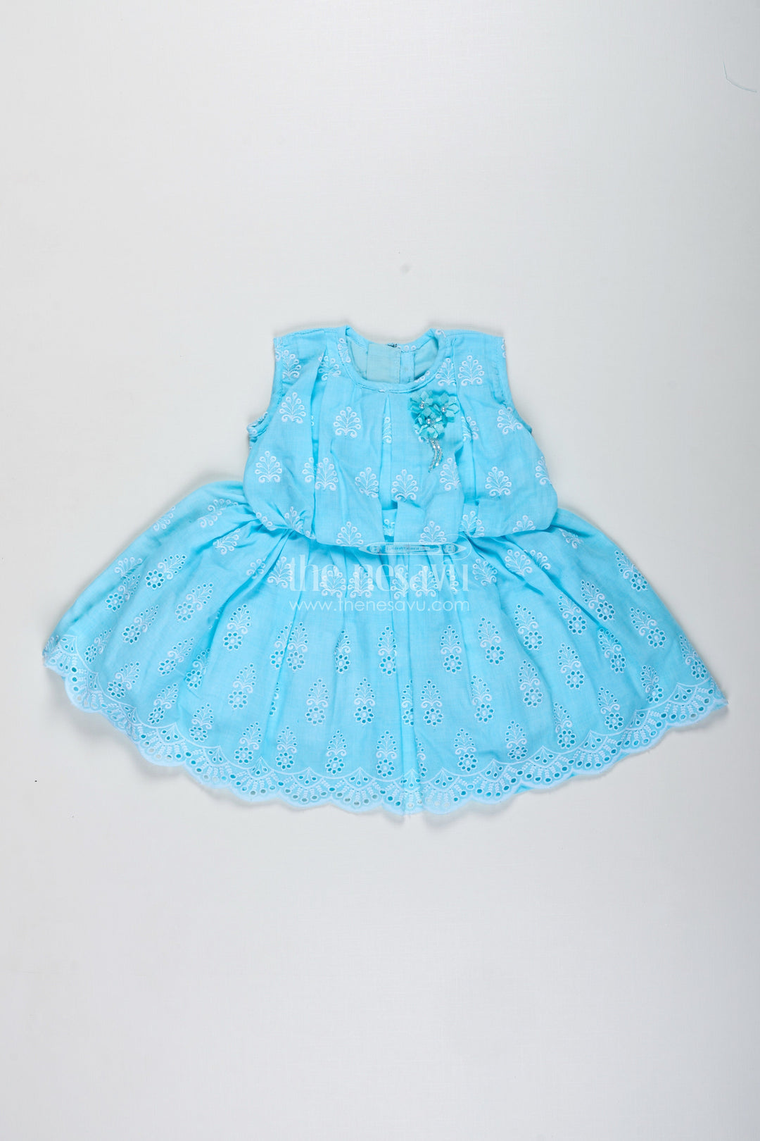The Nesavu Girls Cotton Frock Blue Baby Girl Frock with Embroidery for Birthday and Photoshoots Nesavu 16 (1Y) / Blue GFC1798C-16 Nesavu Blue Embroidered Baby Girl Frock Perfect Birthday Celebrations Festive Photo Moments