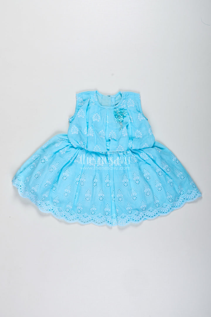 The Nesavu Girls Cotton Frock Blue Baby Girl Frock with Embroidery for Birthday and Photoshoots Nesavu 16 (1Y) / Blue GFC1798C-16 Nesavu Blue Embroidered Baby Girl Frock Perfect Birthday Celebrations Festive Photo Moments