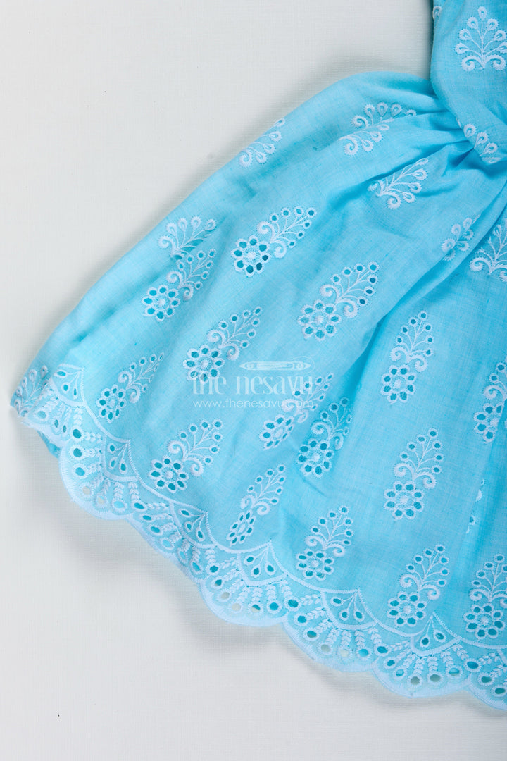 The Nesavu Girls Cotton Frock Blue Baby Girl Frock with Embroidery for Birthday and Photoshoots Nesavu Nesavu Blue Embroidered Baby Girl Frock Perfect Birthday Celebrations Festive Photo Moments