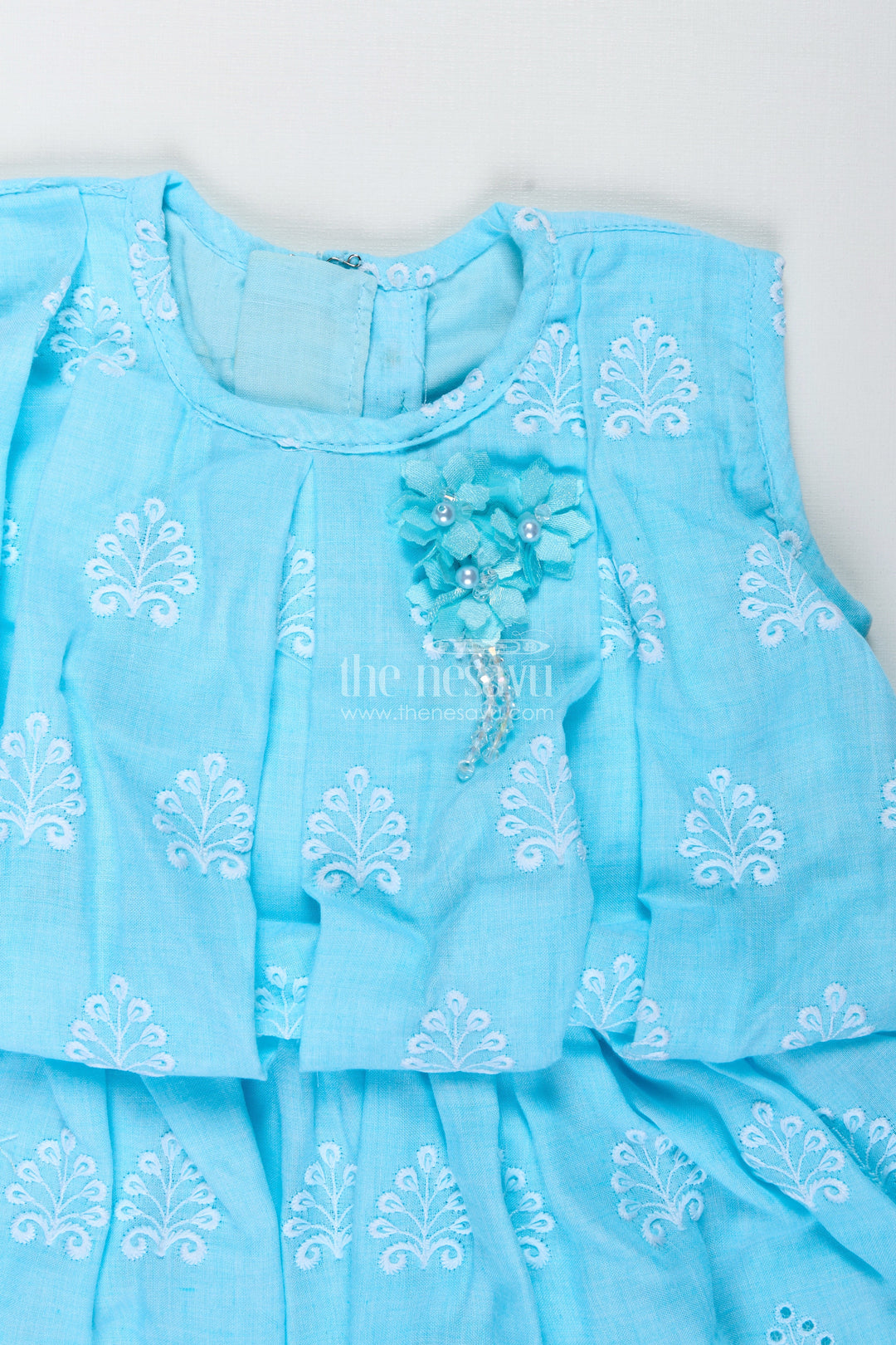 The Nesavu Girls Cotton Frock Blue Baby Girl Frock with Embroidery for Birthday and Photoshoots Nesavu Nesavu Blue Embroidered Baby Girl Frock Perfect Birthday Celebrations Festive Photo Moments