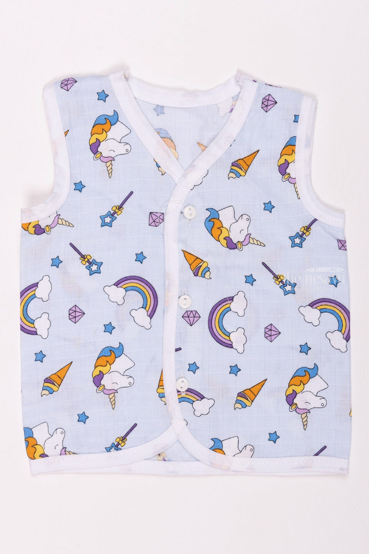 The Nesavu Baby Jhables Blue Baby Jhabla Adorable Cartoon Print in Cotton Nesavu 10 (NB) / Blue / Muslin Cotton IF012A-10 Dungarees Online | Kids Dress Collection | The Nesavu