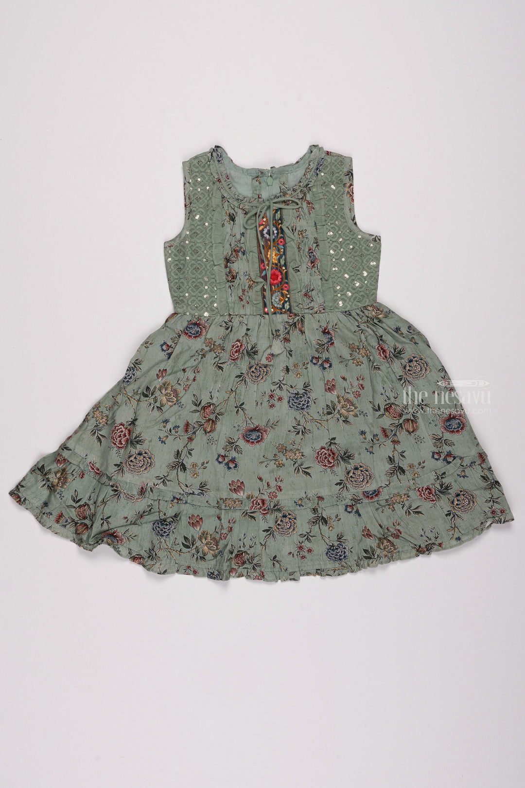 The Nesavu Girls Cotton Frock Blue Blossom: Girls Sleeveless Floral Cotton Frock Nesavu 22 (4Y) / Blue / Cotton GFC1147B-22 Unique Baby Frocks: Find the Perfect Cotton Dress for Every Occasion | The Nesavu