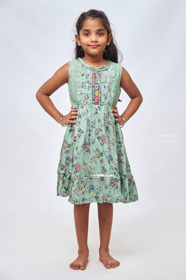 The Nesavu Girls Cotton Frock Blue Blossom: Girls Sleeveless Floral Cotton Frock Nesavu 22 (4Y) / Blue / Cotton GFC1147B-22 Unique Baby Frocks: Find the Perfect Cotton Dress for Every Occasion | The Nesavu